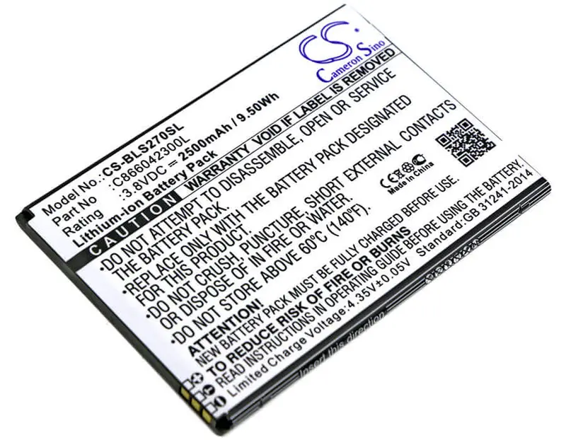 Blu Studio C 8.8 Smartphone Battery – 3.8V Li-Ion, 2500Mah, 9.5Wh (Fits C866042300L, S270Q) 1
